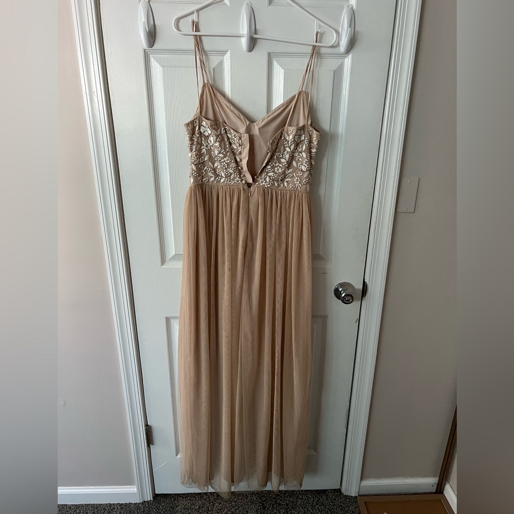 Anthropologie BHLDN Champagne Elowen Beaded Maxi Dress Gown 8 - Picture 4 of 6